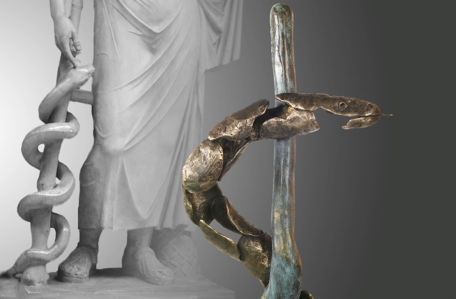 Der Äskulapstab, limitierte Bronze Skulptur von E. Wähning