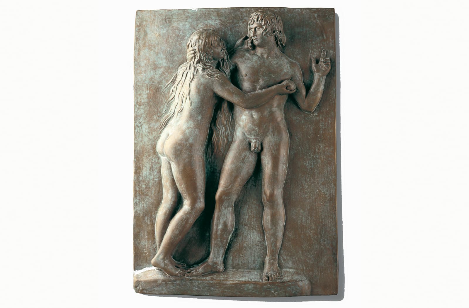 Adam und Eva, Wandrelief von Johann, Gottfried Schadow, Bronze-Museumsreproduktion.