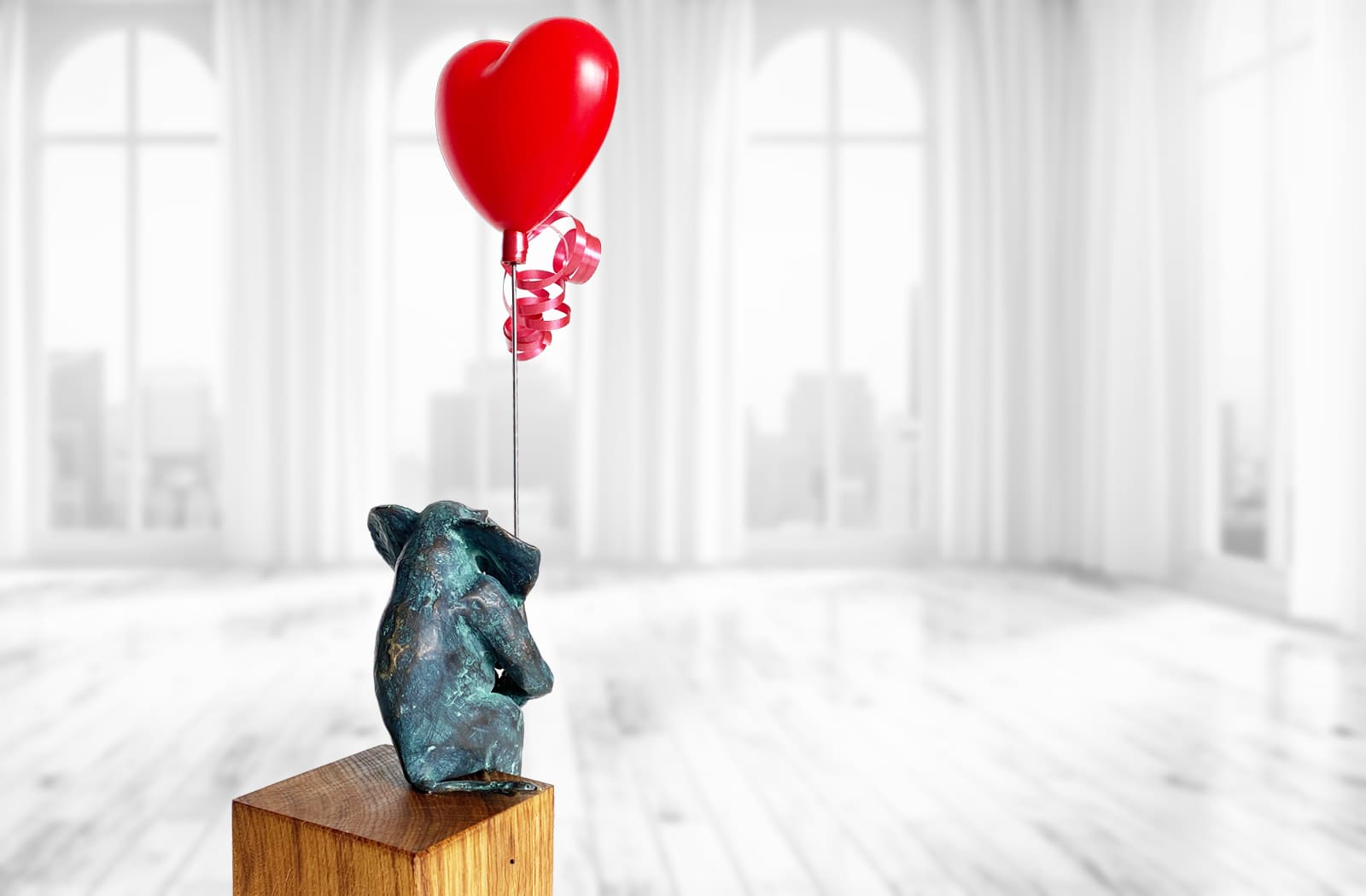For my great love, Bronze Skulptur mit Herz von E. Wähning