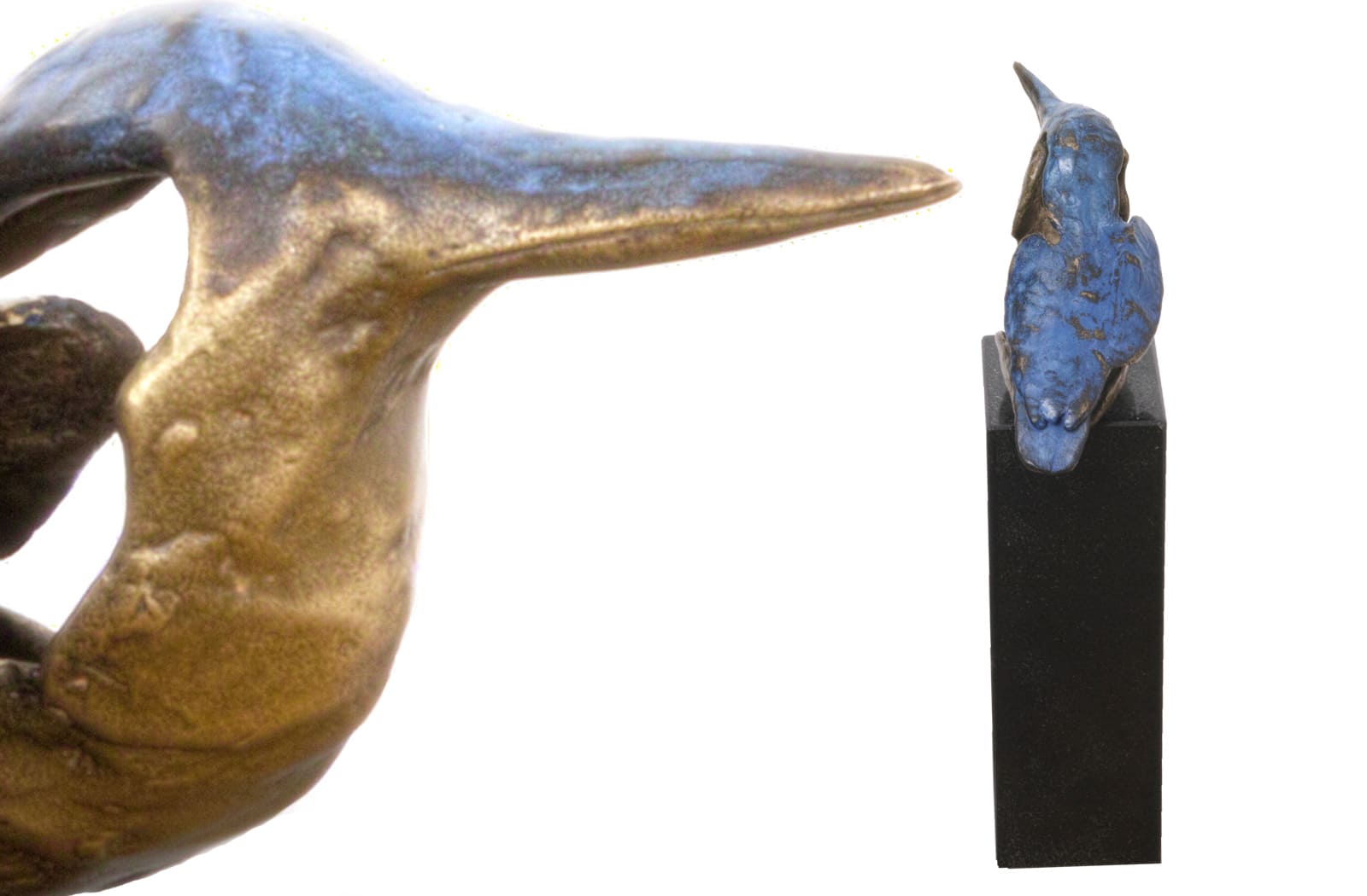 Der Eisvogel nach links schauend, limitierte Bronze-Skulptur von E.Wähning
