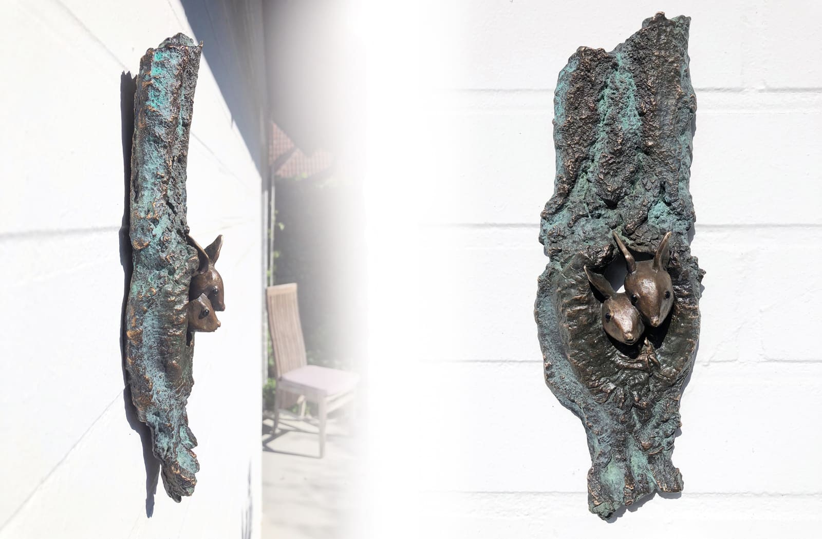 Eichhörnchen Piet & Pitty, limitierte Bronze-Wand-Skulptur von Eckhard Wähning