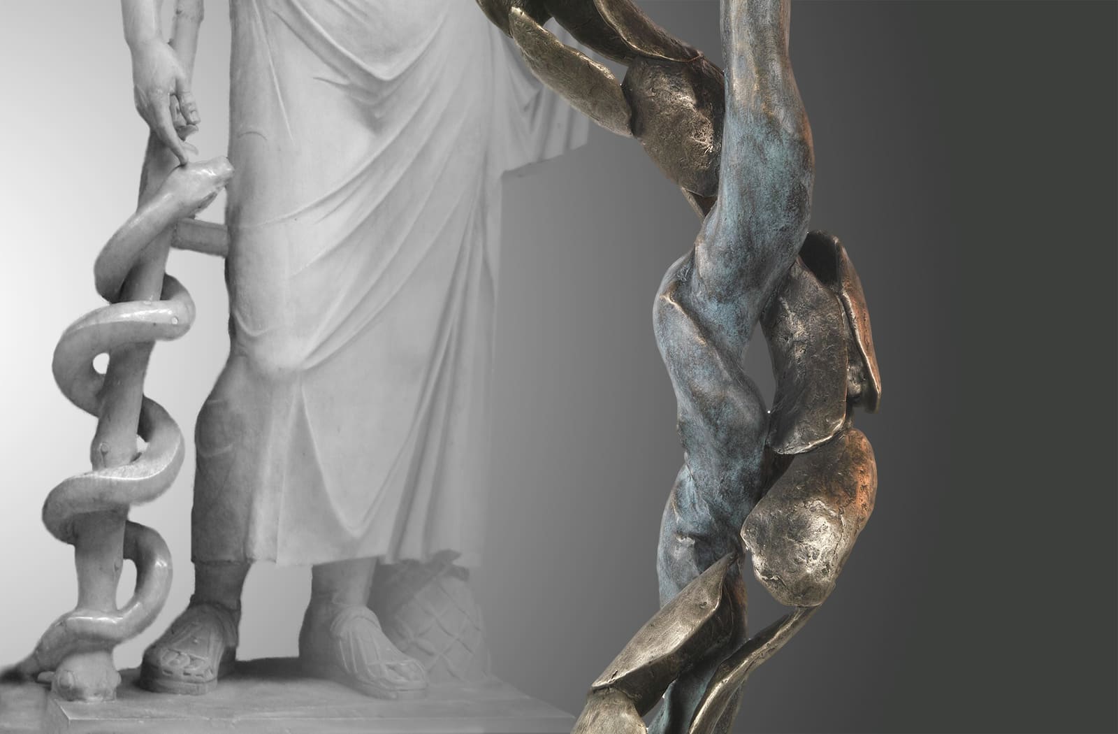 Der Äskulapstab, limitierte Bronze Skulptur von E. Wähning