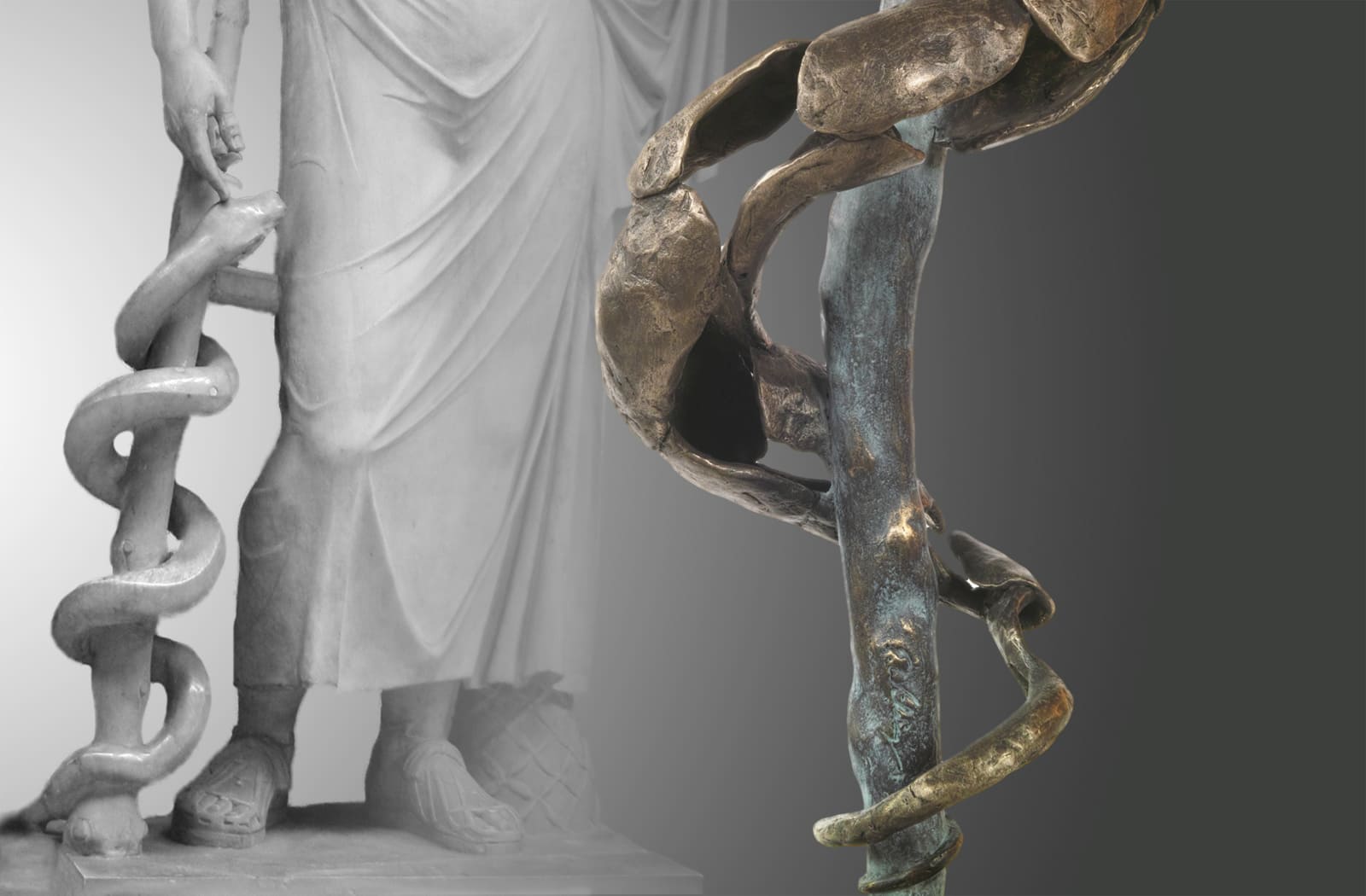Der Äskulapstab, limitierte Bronze Skulptur von E. Wähning