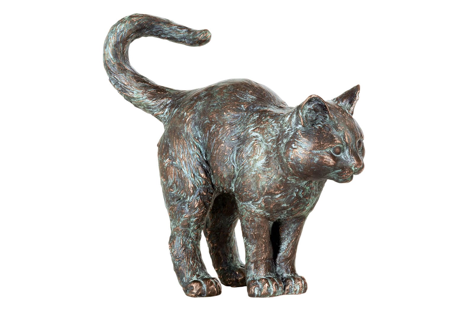Wachsame kleine Katze, Bronze-Skulptur.