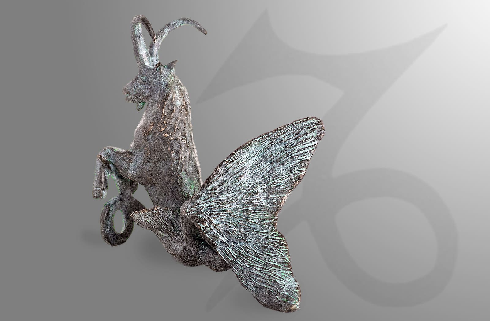 Steinbock Sternkreiszeichen, limitierte Bronze-Skulptur von E. Wähning