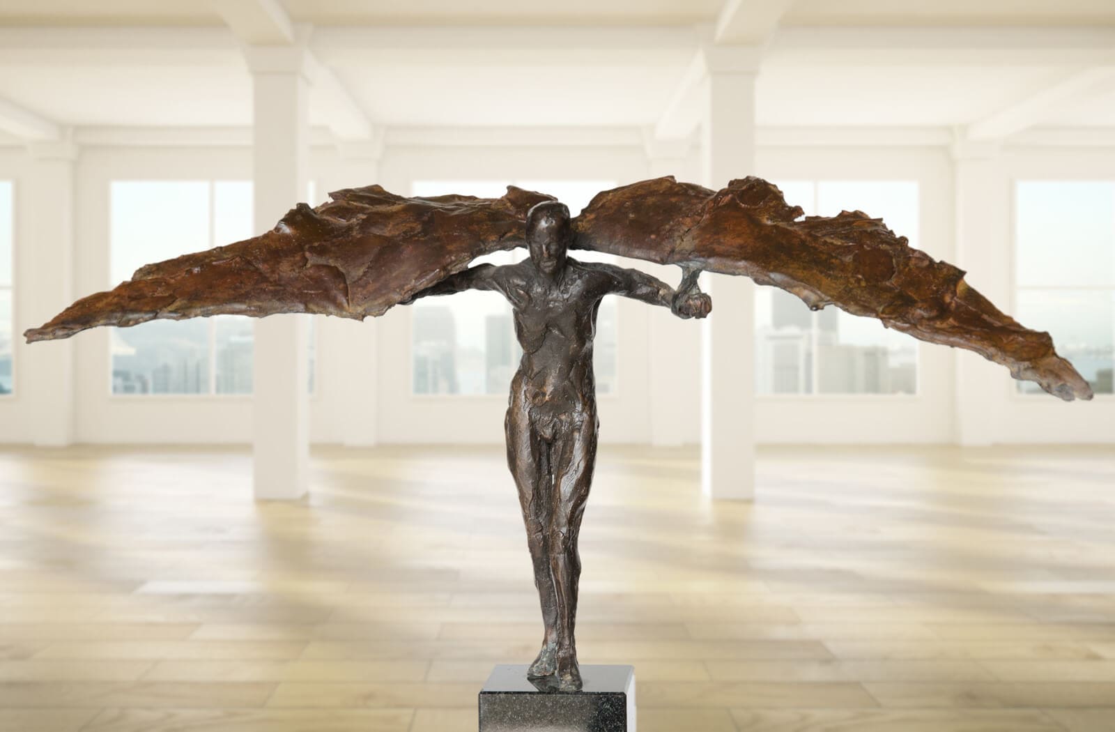 Ikarus vor dem Sprung, limitierte Bronze-Skulptur von Ruud Zweypfenning.