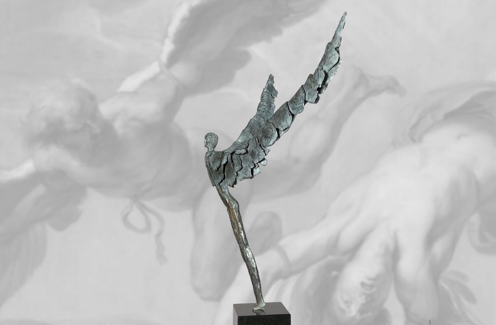 Ikarus der Absprung, limitierte Bronze-Skulptur von E. Wähning.