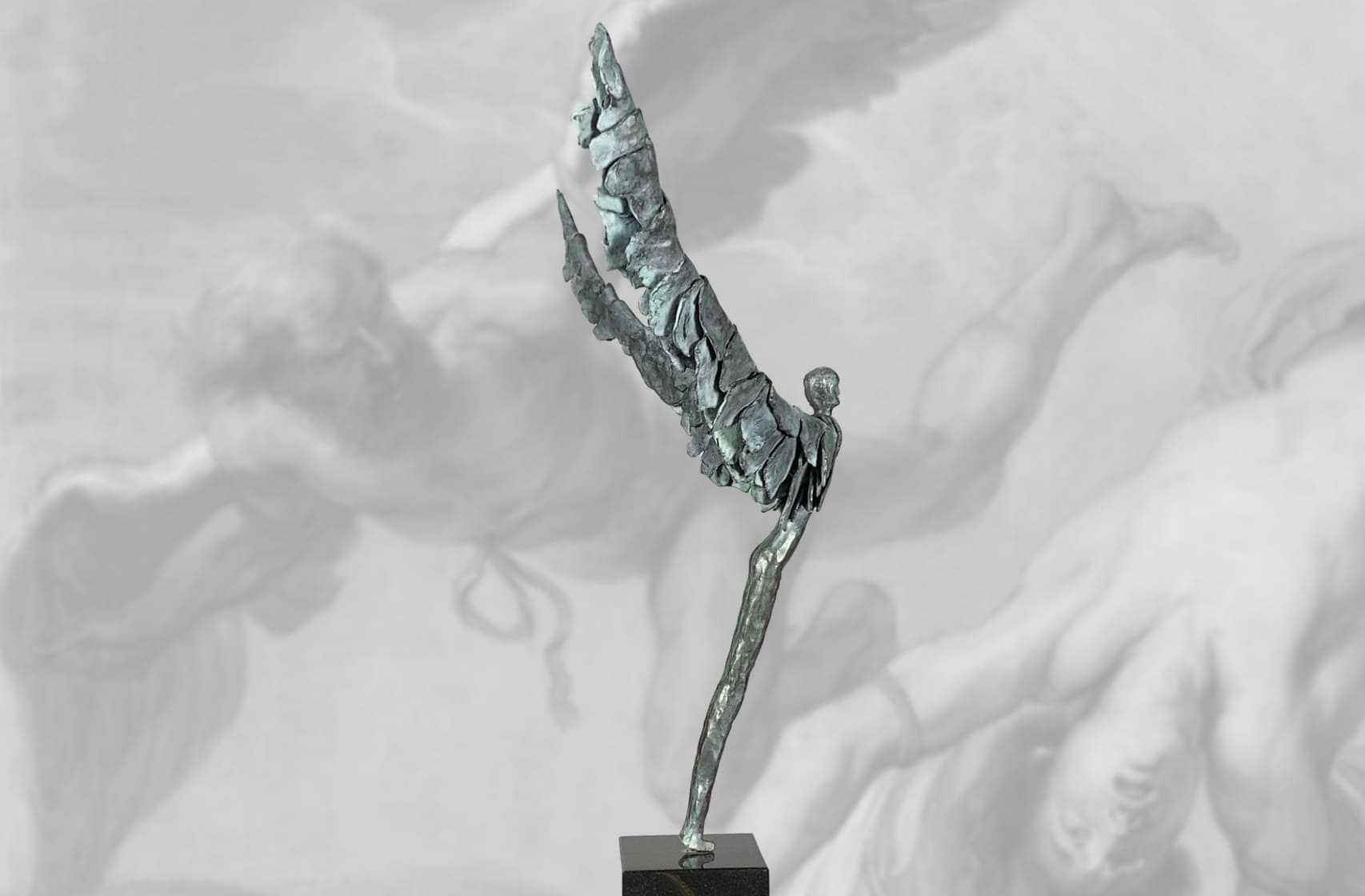 Ikarus der Absprung, limitierte Bronze-Skulptur von E. Wähning.