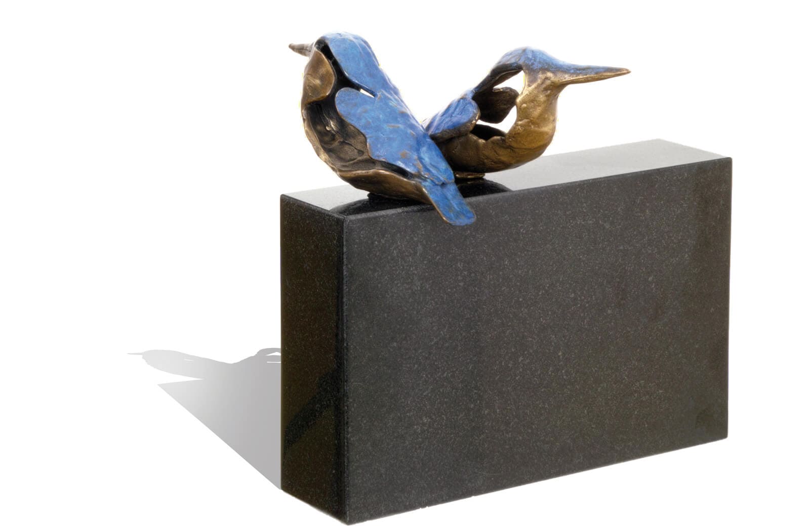Das Eisvogelpaar auf Natursteinsockel, limitierte Bronze-Skulptur von E Wähning