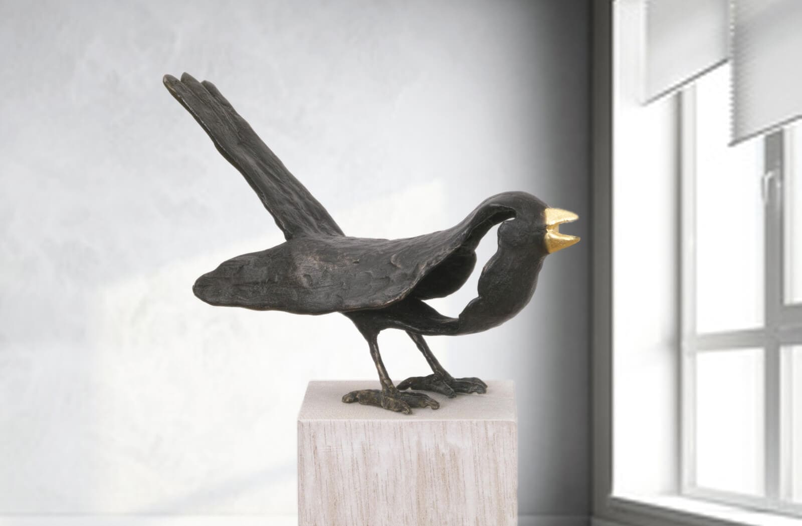 Die singende Amsel limitierte Bronze-Skulptur, von E. Wähning
