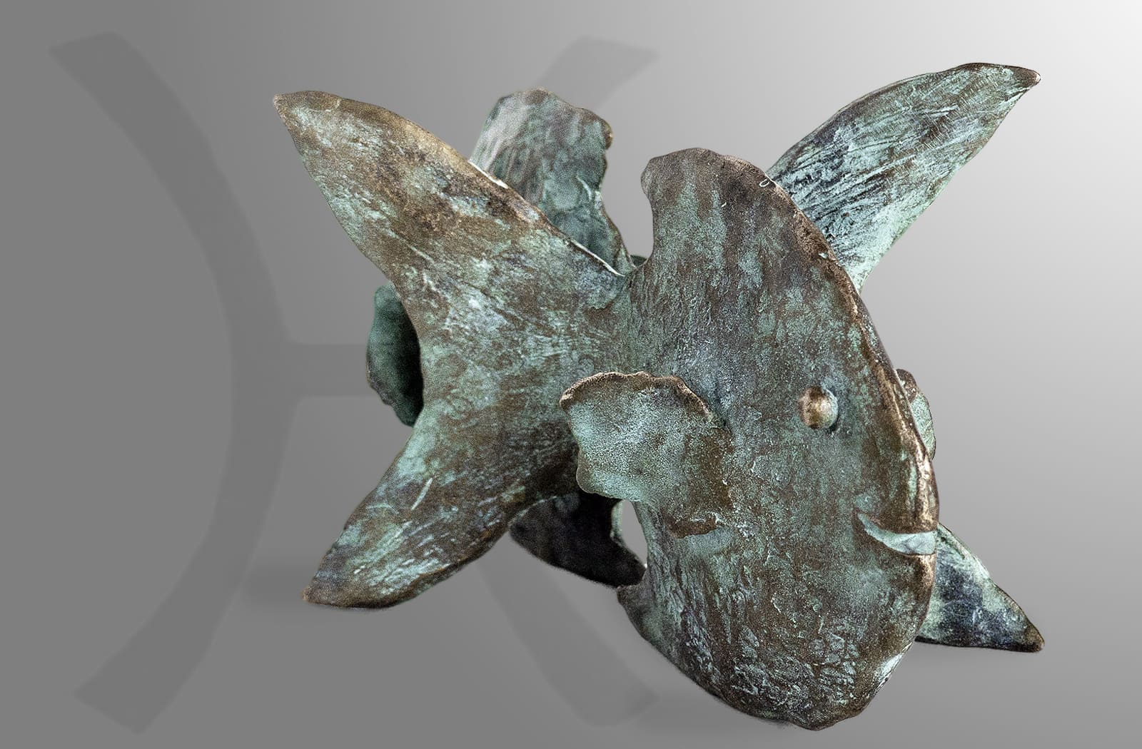 Fische Sternkreiszeichen, limitierte Bronze-Skulptur von E. Wähning