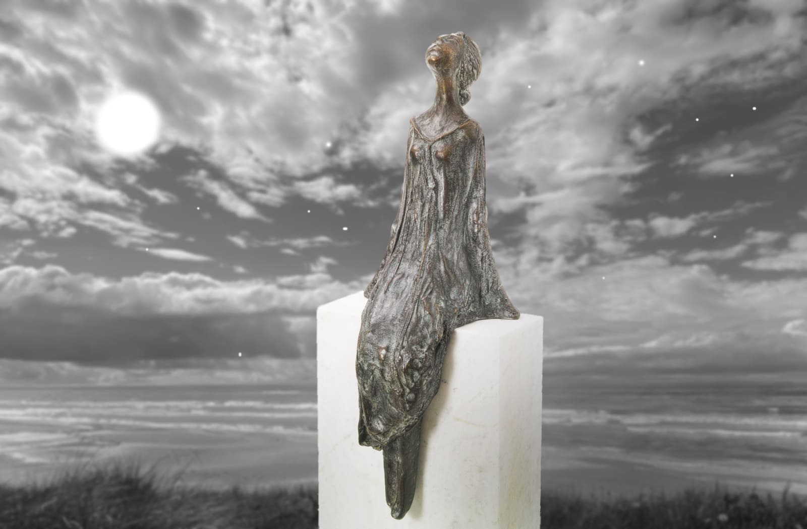 Die Sternguckerin, Bronze-Skulptur.