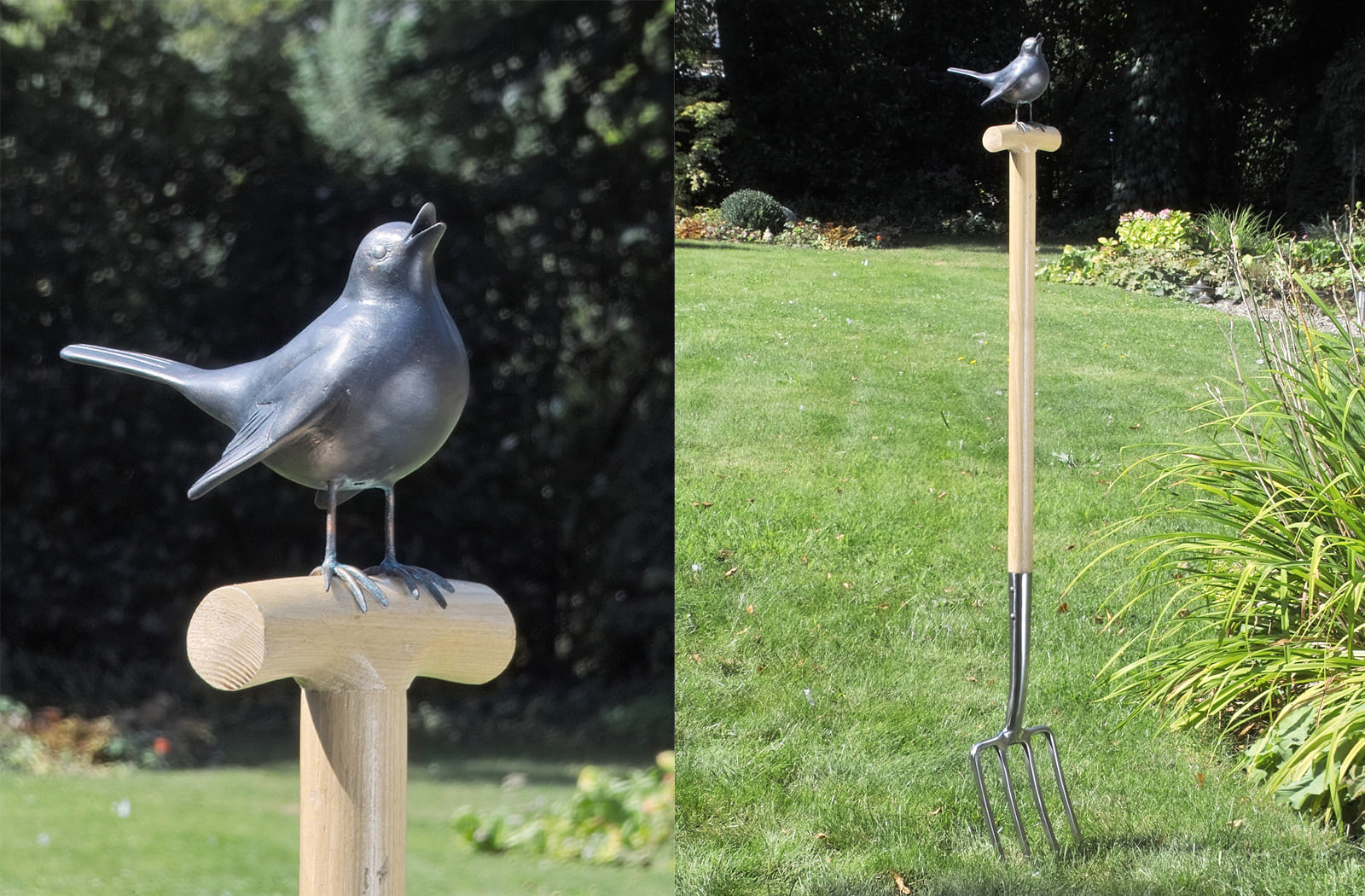 Stehende Amsel, Kupfer-Skulptur.
