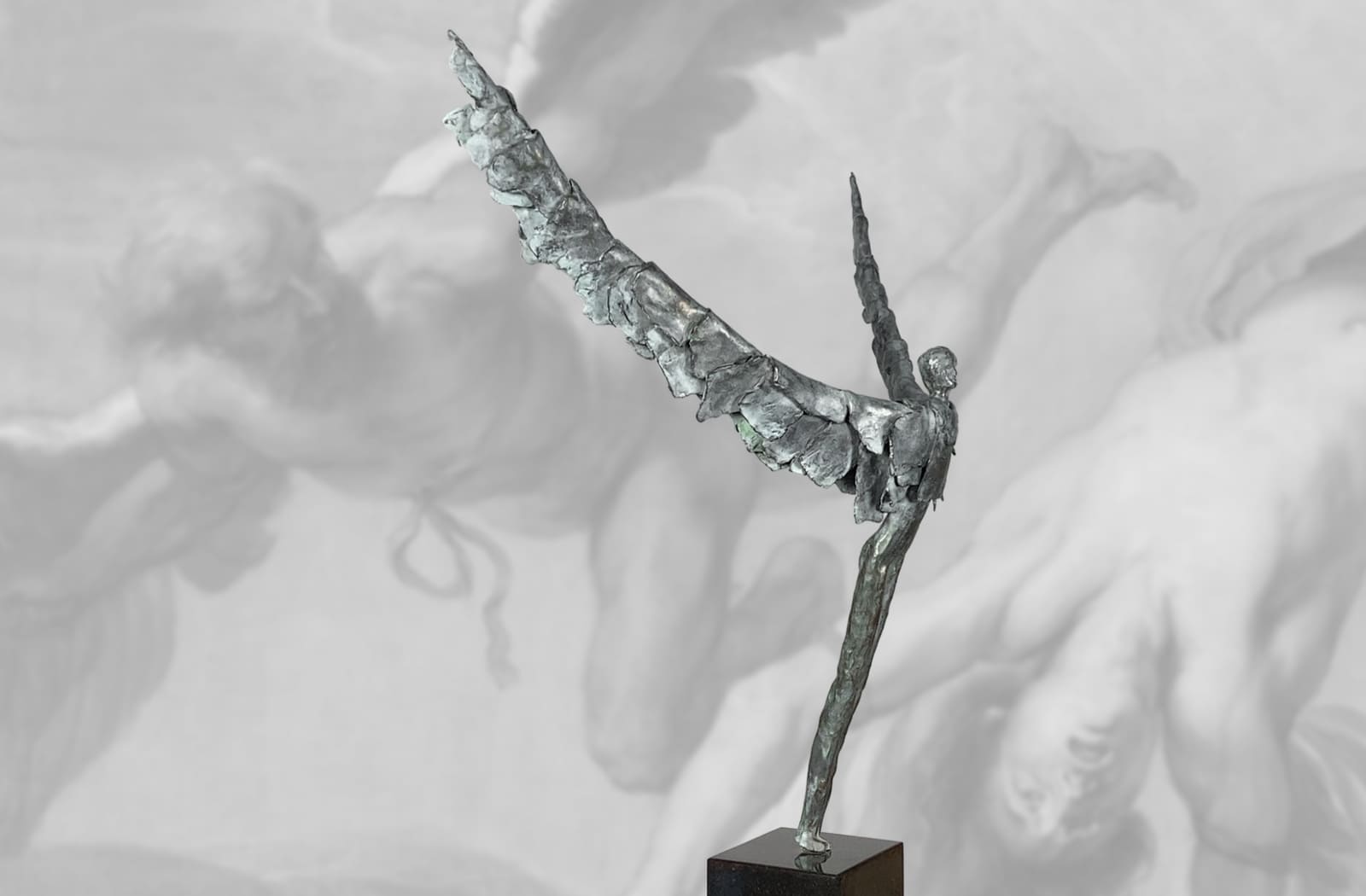 Ikarus der Absprung, limitierte Bronze-Skulptur von E. Wähning.