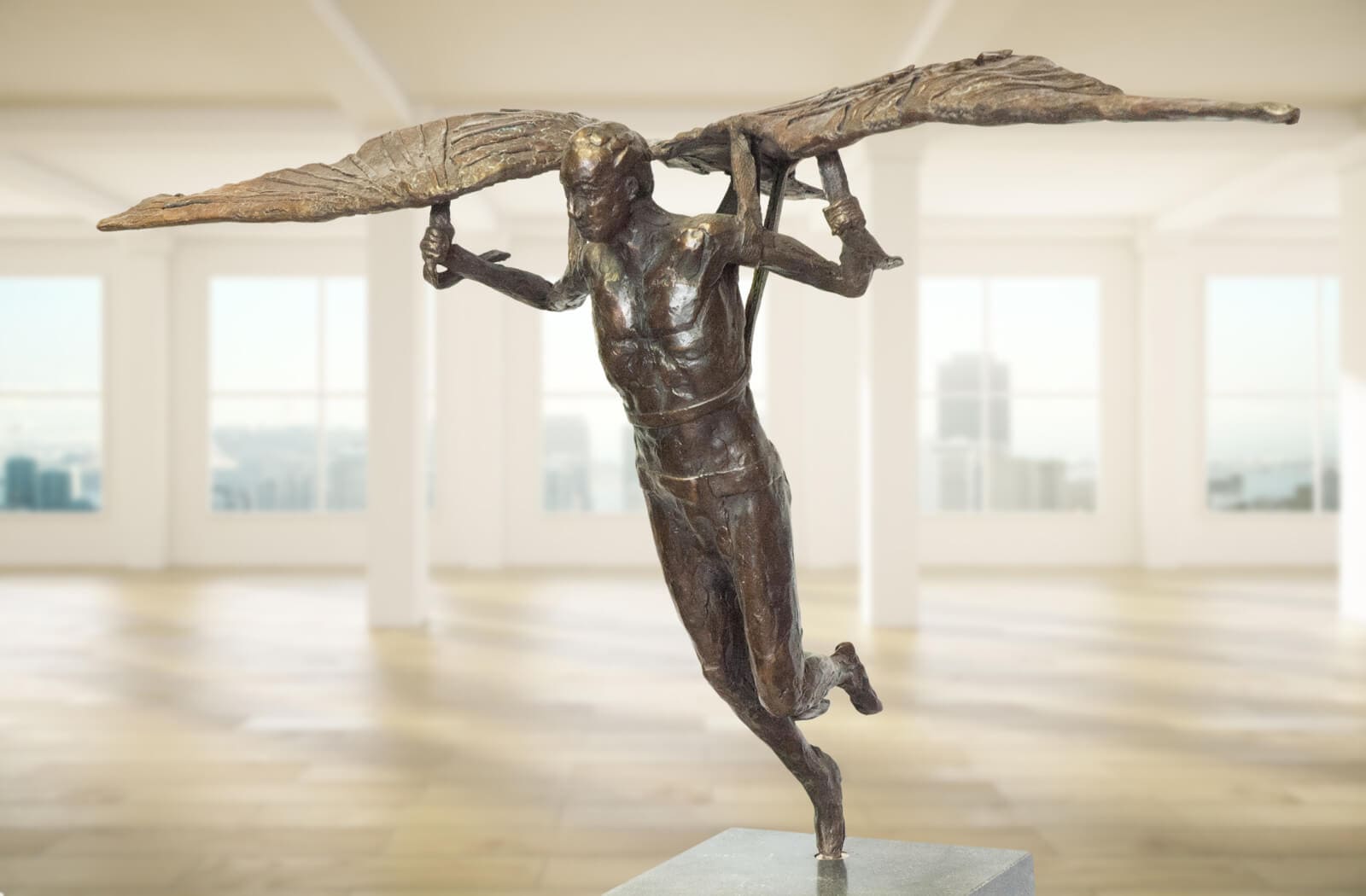 Ikarus der Sprung, limitierte Bronze-Skulptur von Ruud Zweypfenning.